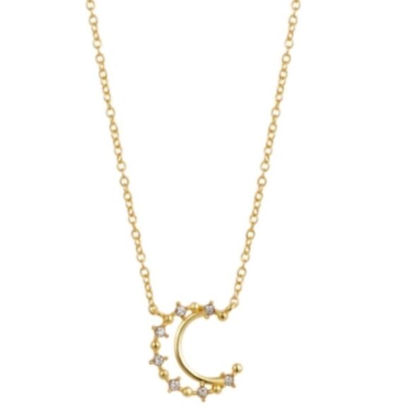 Unwritten crescent fine silver plated necklace in Gold-Flash, 16" + 2" Extender - Picture 1 of 3